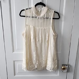 Elegant Cream Lace Sleeveless Top